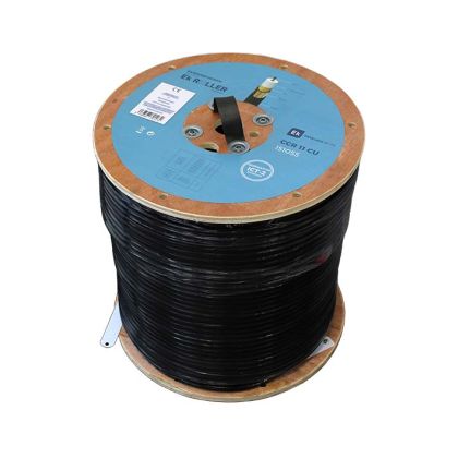 Câble Coaxial Ø10,3mm. Ame CU 1,63mm. Tresse CCA 128 brins. Gaine PE Noir. Touet bois 300m pour Ek ROLLER