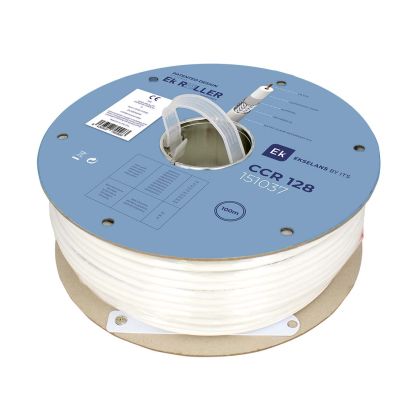 Câble Coaxial Ø6,9mm. Ame CCS 1,13mm. Tresse Alu 128 brins. Gaine PVC Blanc. BC 100m pour Ek ROLLER