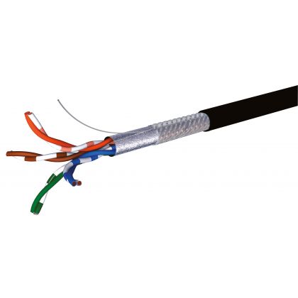 Câble Ethernet monobrin AWG24 - S/FTP - CAT5E - Gaine PUR noire